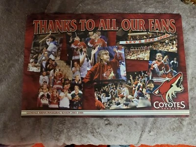 2003 Phoenix Coyotes FAN APPRÉCIATION Wall Sign 17 x 11 DUAL SIDED TEAM PHOTO VG - Image 1 of 2