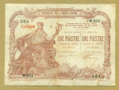 French Indochina 1 Piastre 1901 ND (1909-21) Pick 34b - Image 1 of 3