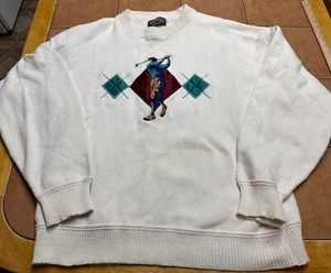 Vintage Nutmeg Mills Embroidered Knit Golf Sweater Size Large Made In USA - Picture 1 of 8