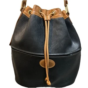 Longchamp Black Leather Drawstring Bucket Shoulder Bag Handbag Made in France - Picture 1 of 16