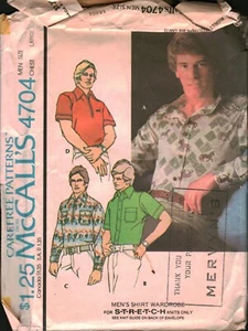 4704 Vintage McCalls SEWING Pattern 1970s Mens Set of Shirts Stretch Knits OOP - Picture 1 of 2