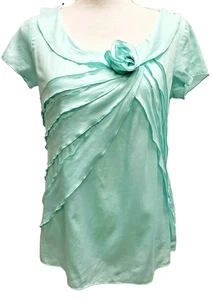 Blusa Talbots Manga Corta Plisada Floral Talla 4 Verde Menta Volantes 100% Algodón - Imagen 1 de 8