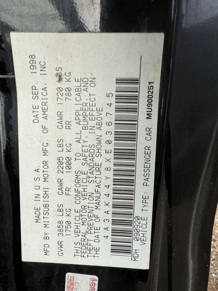 1996-1999 Mitsubishi Eclipse 2.0L Alternator - Image 1 of 4