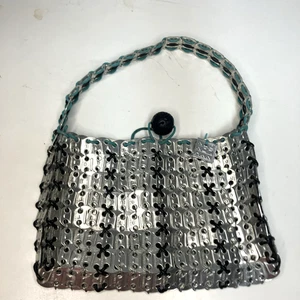 Borsa a mano in rete metallica piatti Francia LAMEX argento/turchese NMH Londra - Foto 1 di 17