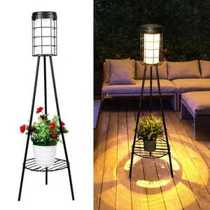 Outdoor Patio Decor Lamps - 2 Pack Solar Lights with Metal Plant Stand Rechar... - Picture 1 of 9