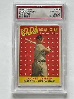 1958 TOPPS ALL STAR #489 JACKIE JENSEN RED SOX PSA 8 (OC) - Image 1 of 2
