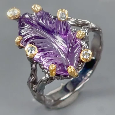 Anillo Amatista Natural Tallado AAA Plata de Ley 925 Talla 8/R432970 Foto 1 de 4
