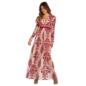 For Love & Lemons Embroidered Temecula Maxi Dress In Wine Womens M - Picture 1 of 9