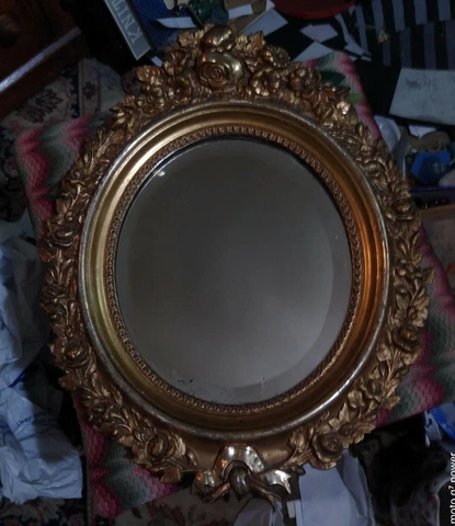 Antique gold finish and Gilded  Wall Mirror  Flowers foliage 16" high Cover