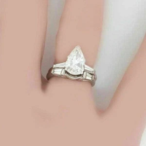 Pear Cut 3.25Ct Diamond Engagement Ring Set 14K White Gold Simulated in Size 6 - Picture 1 of 3