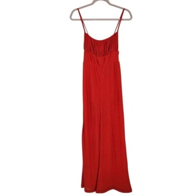 Urban Outfitters Women's Small Wide Leg Jumpsuit Red Spaghetti Strap Textured - Image 1 of 4