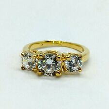 14K Yellow Gold Over 3-Stone 3 Ct Round Cut Moissanite Solitaire Engagement Ring