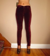 7 For All Mankind $178 Skinny Velvet Womens Jeans Burgundy Dark Garnet Red 23