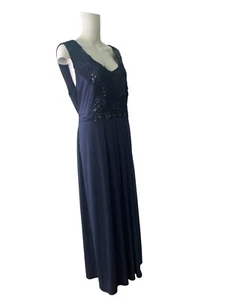 David Emanuel Maxi Dress Size 22 Womens NEW Navy Blue Sequined Long EU50 RRP £40 - Picture 1 of 13