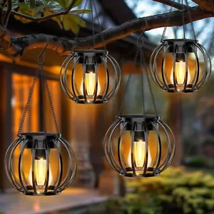 Solar Lanterns Outdoor Waterproof 4 Pack Metal Hanging Solar Lights for Outsi... - Picture 1 of 6