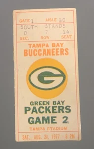 Boleto de fútbol americano NFL Tampa Bay Buccaneers Vs Green Bay Packers 20/08/1977 - Imagen 1 de 2