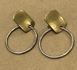 Majorie Baer Two Toned Drop Dangle Hoop Clip On Earrings - Picture 1 of 3