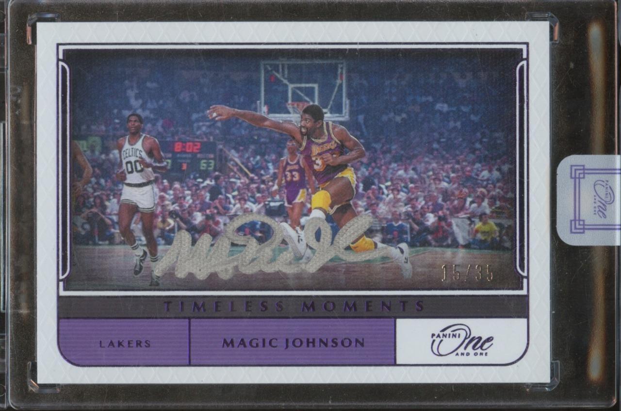 2021-22 Panini One and One MAGIC JOHNSON Timeless Moments Purple Auto /35 JE11