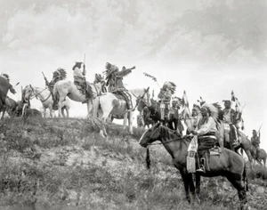 Edward Curtis Prints, Native American Photo, Wearing Headdress on Horseback, - Picture 1 of 1