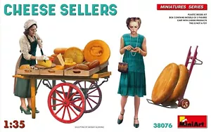 MINIART 1/35 Cheese Sellers (2) w/Wooden Crates, Cart & Products MIA38076 - Picture 1 of 3