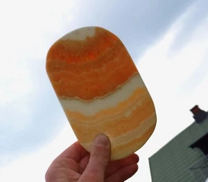 0,78 Kg Scheibe 19 cm Orangenkalzit Objekt OrangenKalcit Zen Calcit B Sonne - Bild 1 von 4