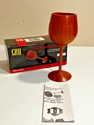 Rompecabezas de madera artesanal 3D Brain Teaser copa de vino en caja con instrucciones Foto 1 de 4