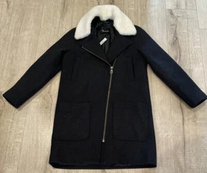 Nuevo Abrigo MADEWELL Talla XXS Extraíble Imitación Piel Cremallera Completa Gris Mezcla Lana Chaqueta - Imagen 1 de 12