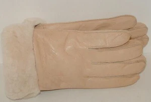 Women's Genuine Sheepskin Beige Warm Leather Shearling Fur Gloves S-M - Picture 1 of 1