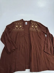 Fantazia Womens Open Front Semi-Sheer Size XL Brown Gold Accents - Picture 1 of 12