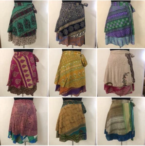 Indian Rapron Midi Ethnic Art Silk Hippie Skirt Bohemian Beach Wear Wrap Dress - Picture 1 of 13
