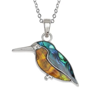 Lucky Paua Shell Kingfisher Pendant Necklace - Genuine Paua Shell Jewellery - Picture 1 of 1