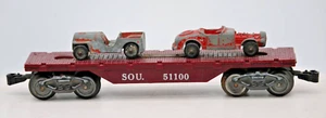 Marx Southern Flat Car Vintage 8-wheel Trucks Toy Train Railroad w/ Tootsie Cars - Picture 1 of 8