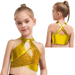 Kids Girls Crop Top Jazz Tops School T-shirt Ballet Vest Modern Blouse Dance - Picture 1 of 48