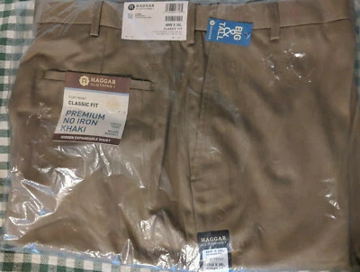 Haggar Men's B&T Premium No Iron Classic-Fit EXP-Waist Plain-Front,Khaki,48WX38L - Image 1 of 4