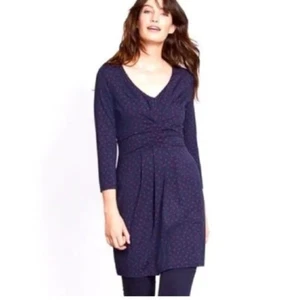 BODEN Women’s Size 4 V Neck Blue Red Polka Dots 3/4 Sleeve Tunic Dress - Picture 1 of 8