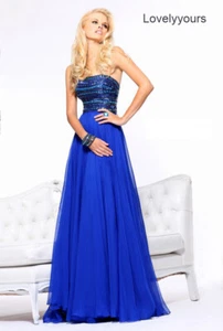 Sherri Hill Embellished Strapless Chiffon Gown 4 Royal - Picture 1 of 1