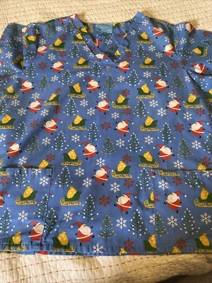 Sb Christmas Santa And Sleigh  Scrub Top 2XL - Image 1 of 4