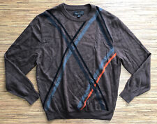 Kenneth Roberts Merino Wool Mens Sz XL Sweater Brown Geometric Light Weight VGUC