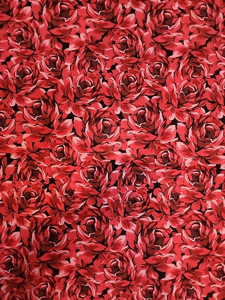 KEEPSAKE calico Solid RED ROSES 100% Cotton 11 Feet  - Image 1 of 4