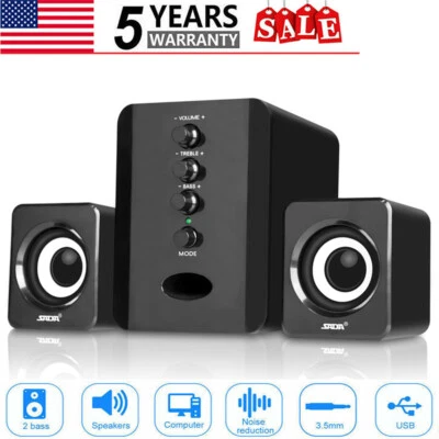 Sistema de altavoces de computadora USB con cable subwoofer estéreo para graves LED para computadora portátil de escritorio Foto 1 de 4