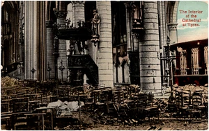 Interior Cathedral Ruins at Ypres Belgium WW1 1910s Antique Postcard - Picture 1 of 2