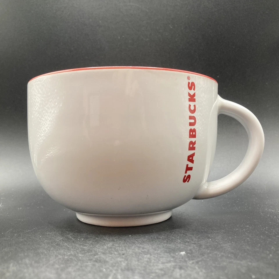 Starbucks Coffee 2014 Wide Ceramic Coffee Mug Red on White & Red Interior - Image 1 of 4