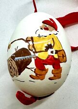 Vintage Hand Painted Real Egg Lumbermen Ornament on Red Ribbon Easter Christmas
