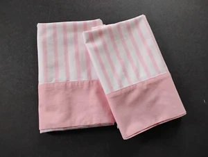Coppia federe vintage Lady Pepperell rosa bianco righe 20 x 29" 100% cotone - Foto 1 di 6