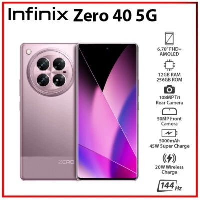 NEW Infinix Zero 40 5G 12GB+256GB VIOLET Dual SIM Unlocked Android Mobile Phone - Bild 1 von 4