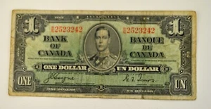 1937 Issue $1.00 CANADA Bilingual note King George Original WWII - Imagen 1 de 2