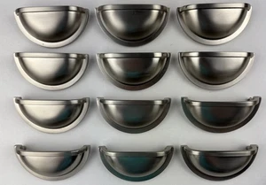 12 Brushed Nickel Cup Drawer Pulls 3 Inch Hole Center Bin Cup Drawer Handles - Picture 1 of 9