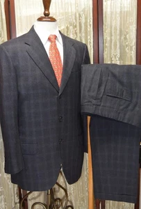 Oxxford Clothes USA 42 R surgeon cuff gray blue check 1 vent flannel suit p8j0 - Picture 1 of 18