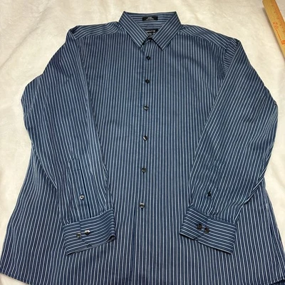 Camisa de vestir Claiborne ajustada sin arrugas para hombre 17 34/35 azul manga larga a rayas Foto 1 de 4
