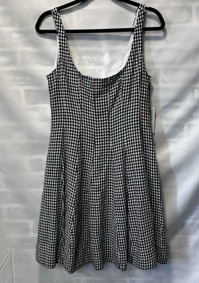 Vestido Bailey 44 Cottagecore Blanco y Negro Guinga Línea A Lino Midi Talla 4 Foto 1 de 4